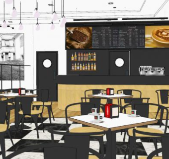 工业风咖啡厅室内sketchup模型下载_sketchup草图大师SKP模型