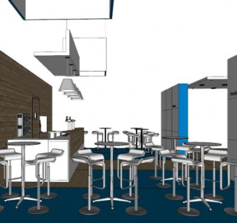 现代极简咖啡店SU模型下载_sketchup草图大师SKP模型