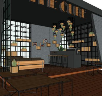 现代简约绿植咖啡厅SU模型下载_sketchup草图大师SKP模型