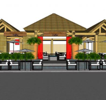 新中式咖啡店SU模型下载_sketchup草图大师SKP模型