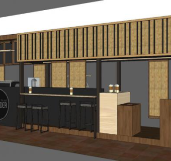 工业风咖啡厅设计SU模型下载_sketchup草图大师SKP模型