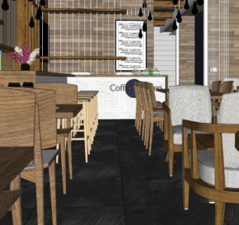 原木风格咖啡厅SU模型下载_sketchup草图大师SKP模型