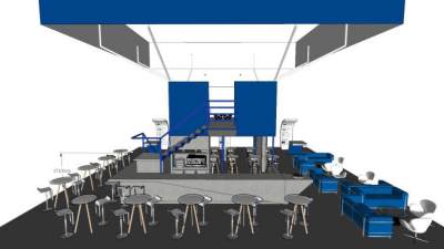 现代蓝白色咖啡店SU模型下载_sketchup草图大师SKP模型