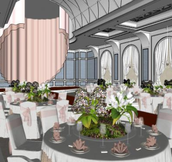 欧式主题餐厅SU模型下载_sketchup草图大师SKP模型