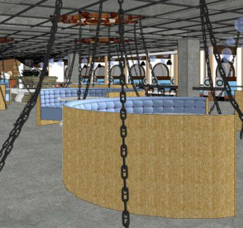 工业风主题餐厅SU模型下载_sketchup草图大师SKP模型