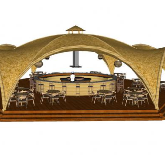 自然风露天餐厅SU模型下载_sketchup草图大师SKP模型