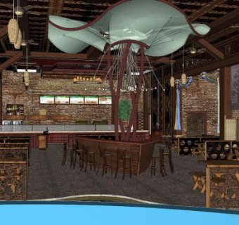 工业风火锅店SU模型下载_sketchup草图大师SKP模型