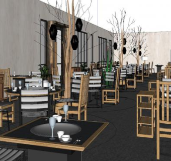 中式火锅店布置SU模型下载_sketchup草图大师SKP模型