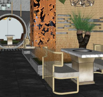 现代装修火锅店SU模型下载_sketchup草图大师SKP模型