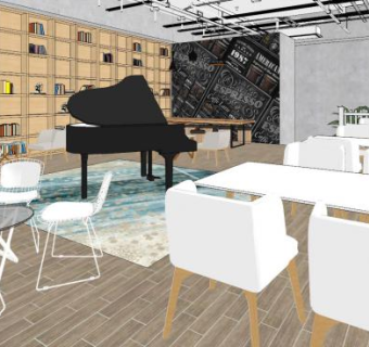 北欧音乐主题餐厅SU模型下载_sketchup草图大师SKP模型