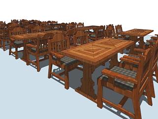 新中式主题餐厅餐桌椅SU模型下载_sketchup草图大师SKP模型