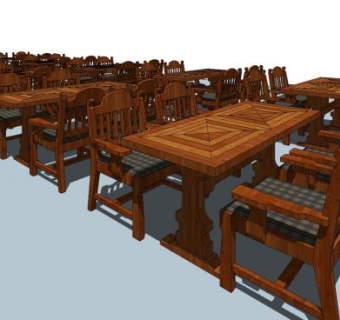 新中式主题餐厅餐桌椅SU模型下载_sketchup草图大师SKP模型