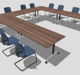 简约会议室桌椅su模型下载_sketchup草图大师SKP模型