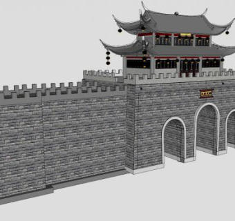 古建城墙su模型下载_sketchup草图大师SKP模型