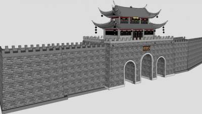 古建城墙su模型下载_sketchup草图大师SKP模型