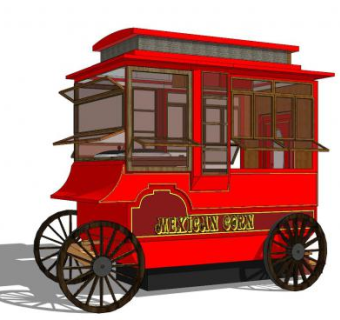 欧式红色快餐车SU模型下载_sketchup草图大师SKP模型