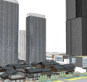 民国风格高层商业街su模型下载_sketchup草图大师SKP模型