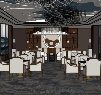 新中式快餐店设计SU模型下载_sketchup草图大师SKP模型