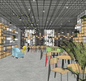 工业风装修快餐店SU模型下载_sketchup草图大师SKP模型