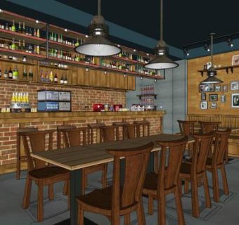 现代复古快餐店SU模型下载_sketchup草图大师SKP模型