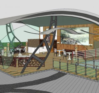 中式露天快餐店SU模型下载_sketchup草图大师SKP模型
