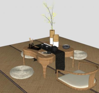 古代榻榻米茶几su模型下载_sketchup草图大师SKP模型