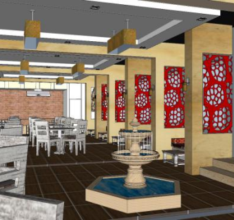 新中式装修快餐店SU模型下载_sketchup草图大师SKP模型