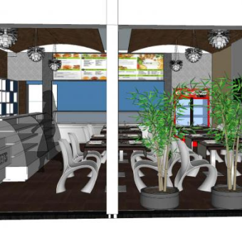 现代快餐店餐厅sketchup模型下载_sketchup草图大师SKP模型