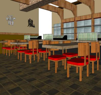 现代中式快餐店SU模型下载_sketchup草图大师SKP模型