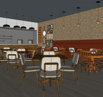 复古风格快餐店SU模型下载_sketchup草图大师SKP模型