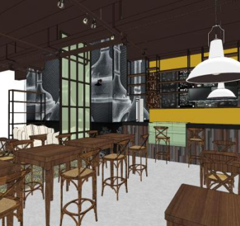 工业风快餐店设计SU模型下载_sketchup草图大师SKP模型