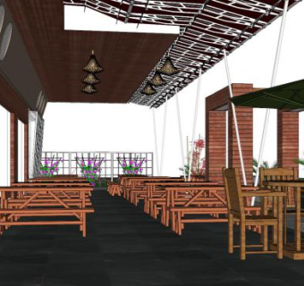 新中式露天快餐店SU模型下载_sketchup草图大师SKP模型