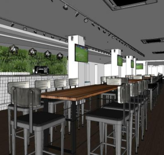 工业风快餐店室内SU模型下载_sketchup草图大师SKP模型