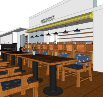 新中式快餐店布置SU模型下载_sketchup草图大师SKP模型