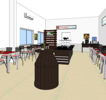现代快餐店餐厅设计SU模型下载_sketchup草图大师SKP模型