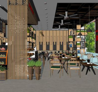 工业原木风快餐店SU模型下载_sketchup草图大师SKP模型