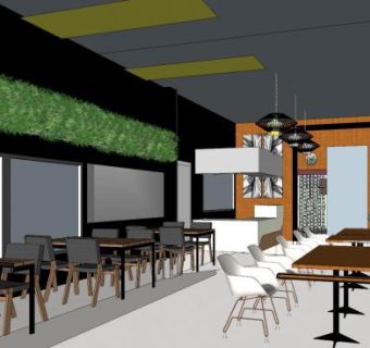 简约快餐店餐厅SU模型下载_sketchup草图大师SKP模型
