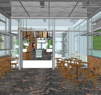 现代餐厅装修快餐店SU模型下载_sketchup草图大师SKP模型