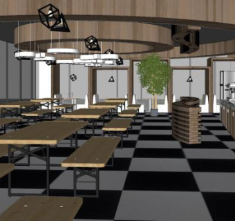 工业风快餐店餐饮SU模型下载_sketchup草图大师SKP模型