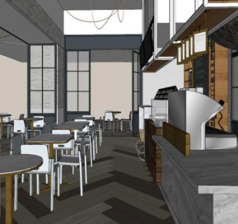 现代休闲餐厅布置SU模型下载_sketchup草图大师SKP模型