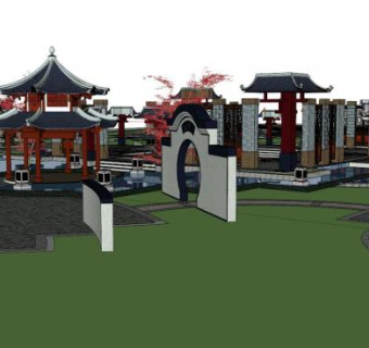 公园景区su模型下载_sketchup草图大师SKP模型
