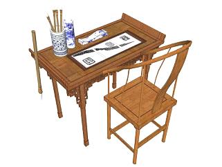 中式书画桌椅su模型下载_sketchup草图大师SKP模型