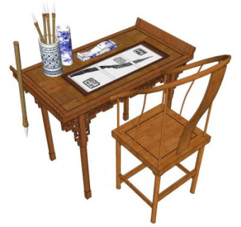 中式书画桌椅su模型下载_sketchup草图大师SKP模型