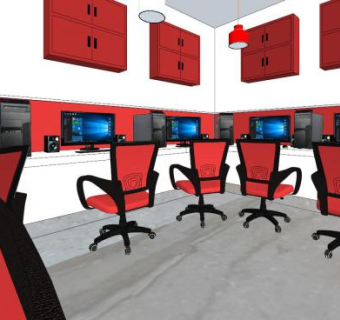 现代网咖设计SU模型下载_sketchup草图大师SKP模型