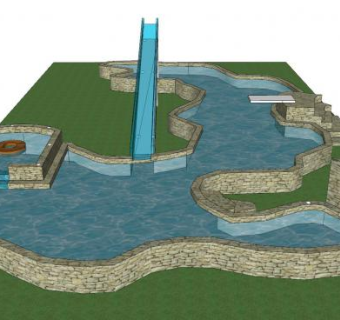 现代砖砌泳池SU模型下载_sketchup草图大师SKP模型