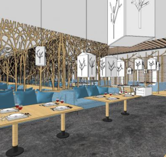 北欧自助餐厅SU模型下载_sketchup草图大师SKP模型