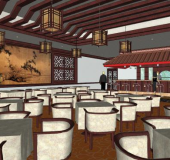 中式中餐厅SU模型下载_sketchup草图大师SKP模型