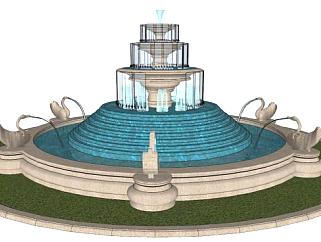 庭院喷泉su模型下载_sketchup草图大师SKP模型