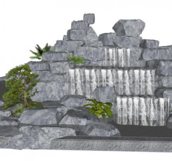 叠水假山su模型下载_sketchup草图大师SKP模型