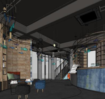 工业风公司前台SU模型下载_sketchup草图大师SKP模型